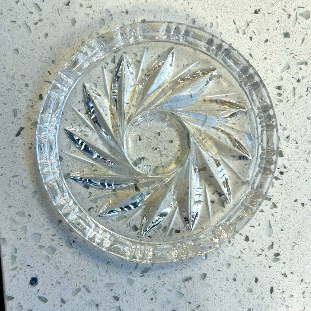 Crystal Coaster Bohemian Pinwheel & Star Pattern 3” Wide